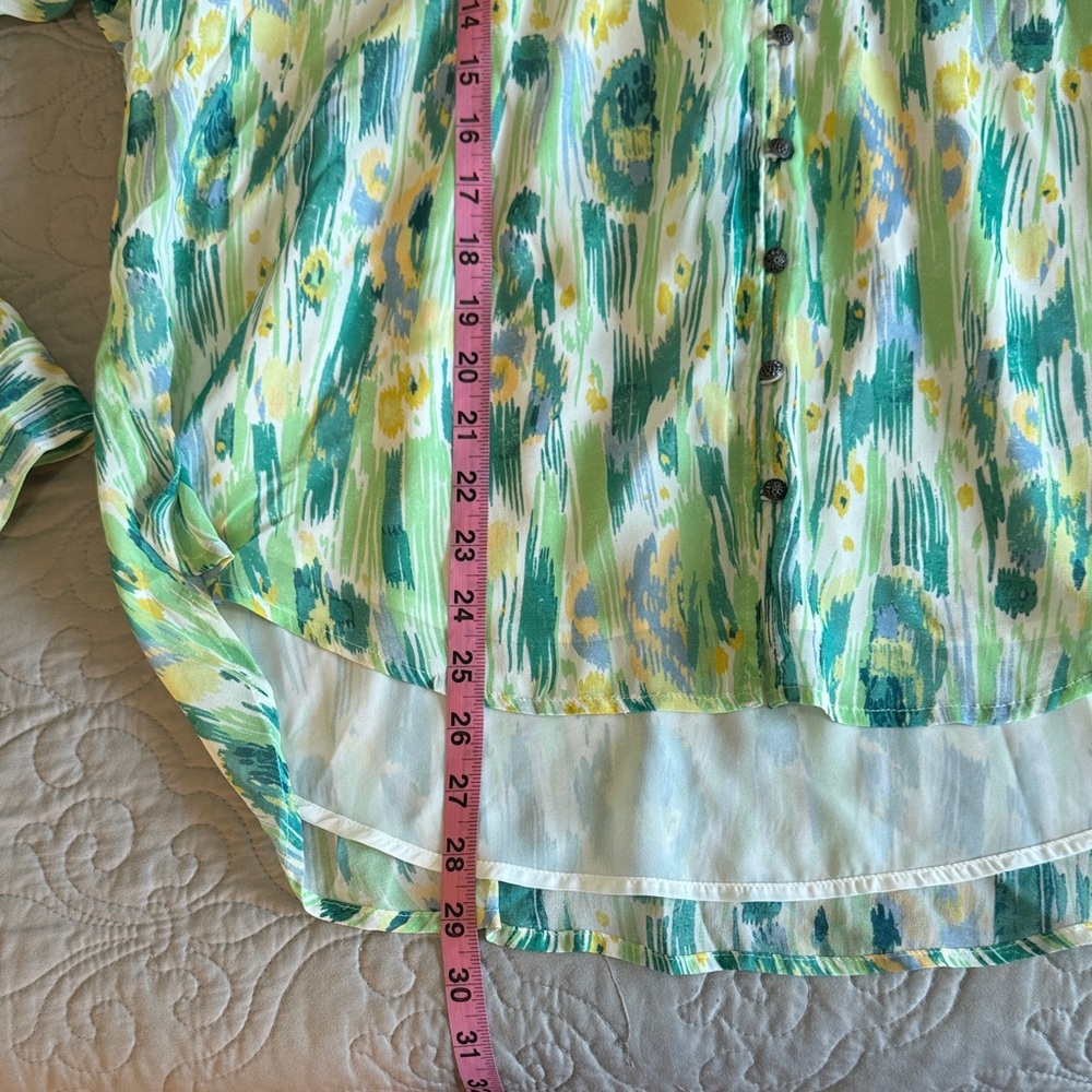 Pilcro Tavi Lightweight Button Front Blouse Green & Yellow size XL - Picture 16 of 16